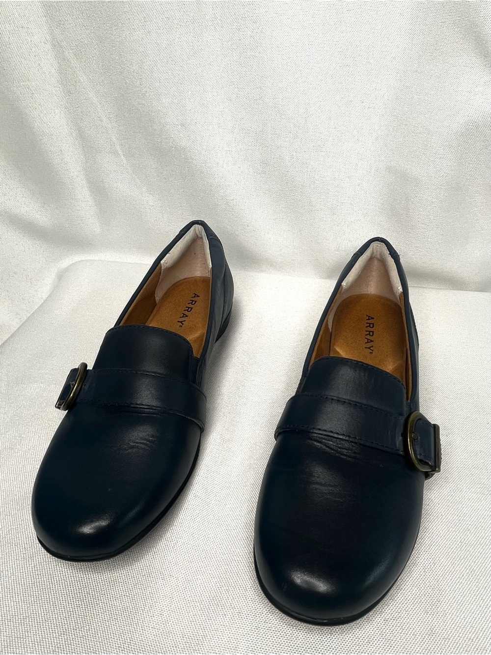 💙 ARRAY Navy Leather Buckle Comfort Loafers Flats Women’s Size 5.5M